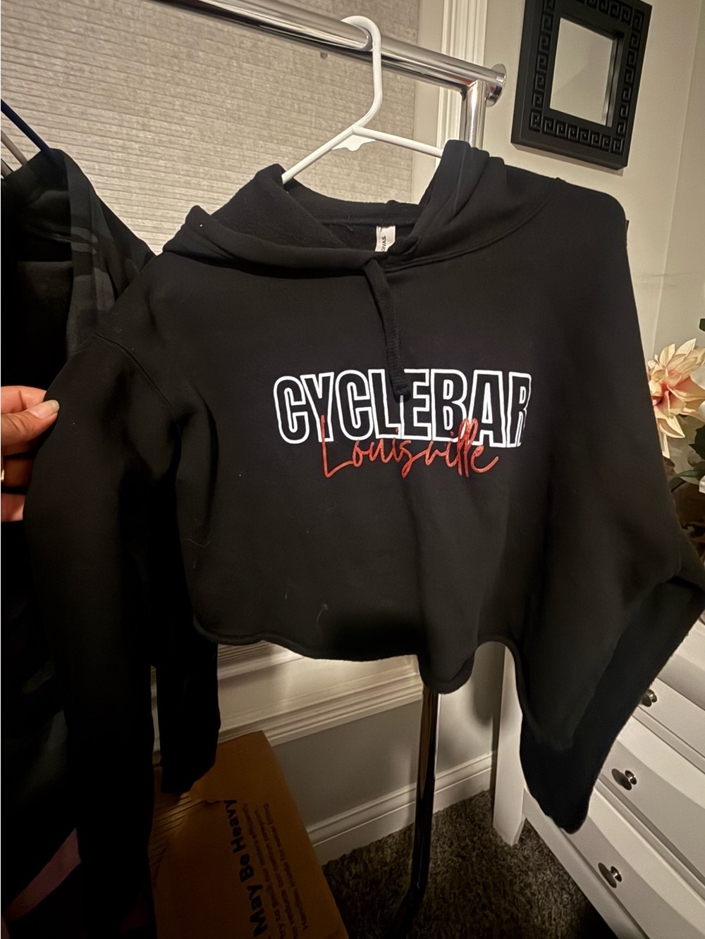 Cyclebar Black Cropped Hoodie with Red Script
